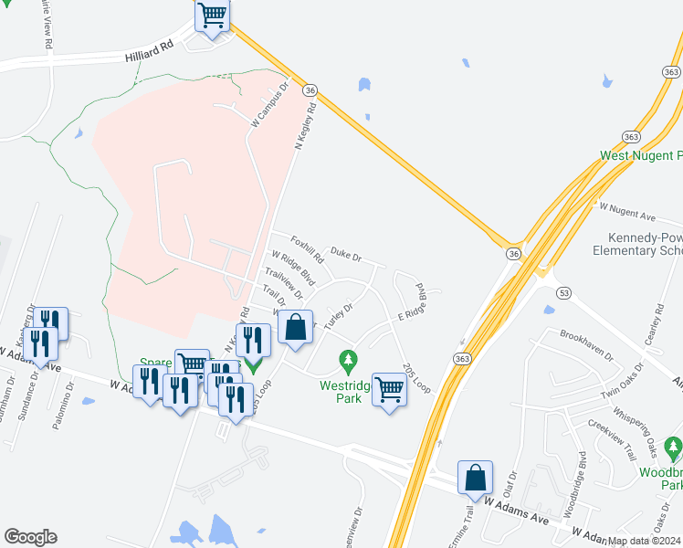 map of restaurants, bars, coffee shops, grocery stores, and more near 5022 205 Loop in Temple
