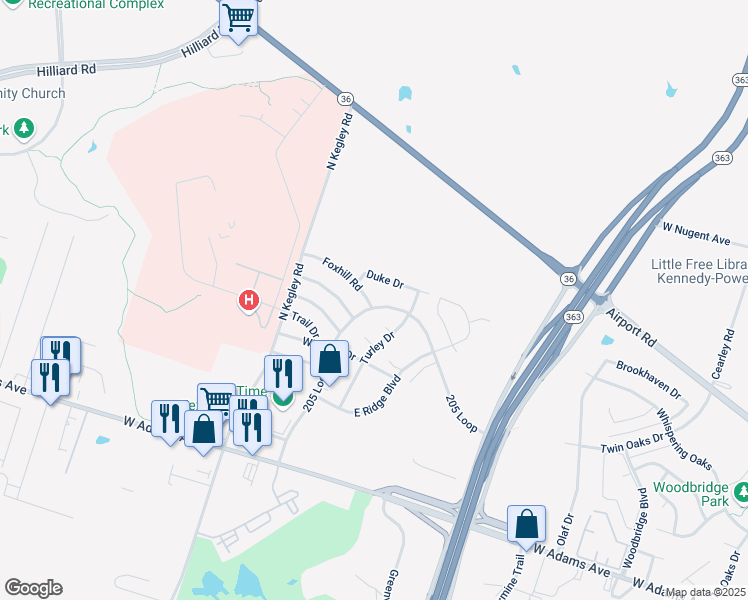map of restaurants, bars, coffee shops, grocery stores, and more near 5022 205 Loop in Temple