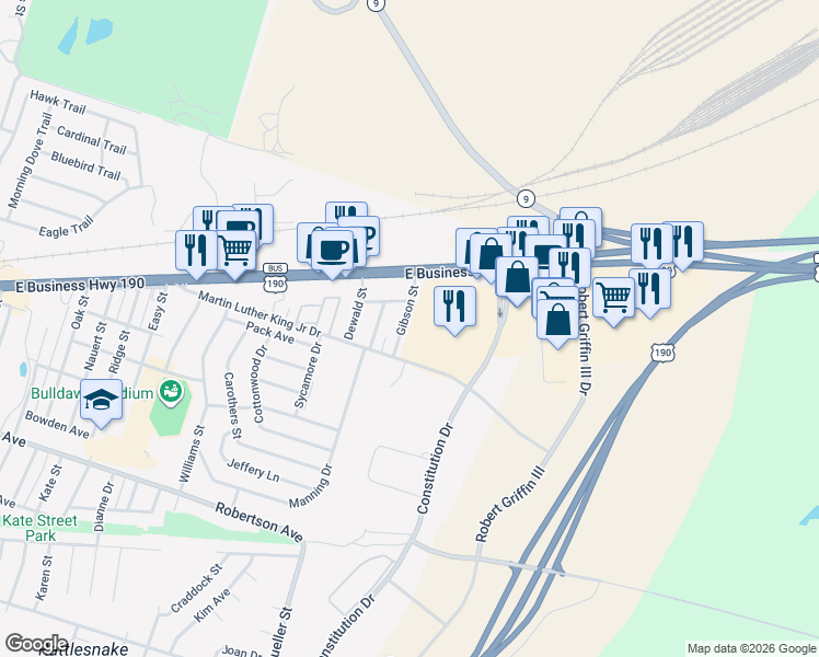 map of restaurants, bars, coffee shops, grocery stores, and more near 209 Gibson Street in Copperas Cove