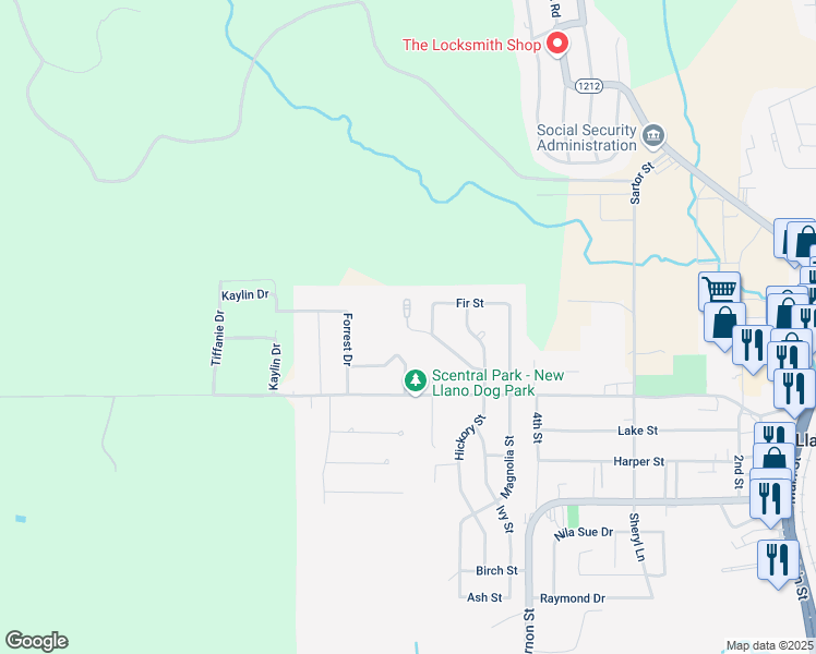 map of restaurants, bars, coffee shops, grocery stores, and more near 122 Elm Street in New Llano