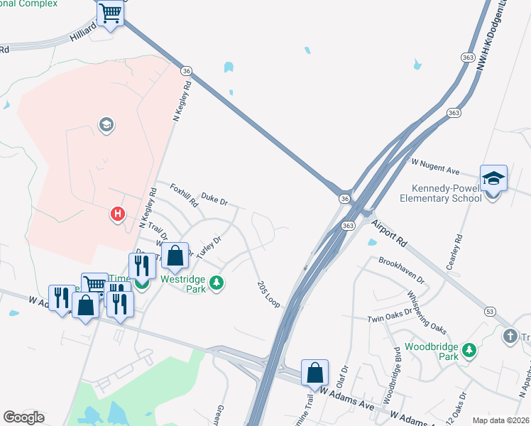 map of restaurants, bars, coffee shops, grocery stores, and more near 771 East Ridge Boulevard in Temple