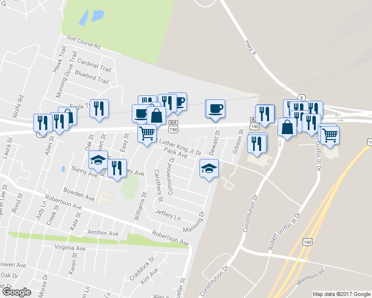 map of restaurants, bars, coffee shops, grocery stores, and more near 1205 Martin Luther King Junior Drive in Copperas Cove