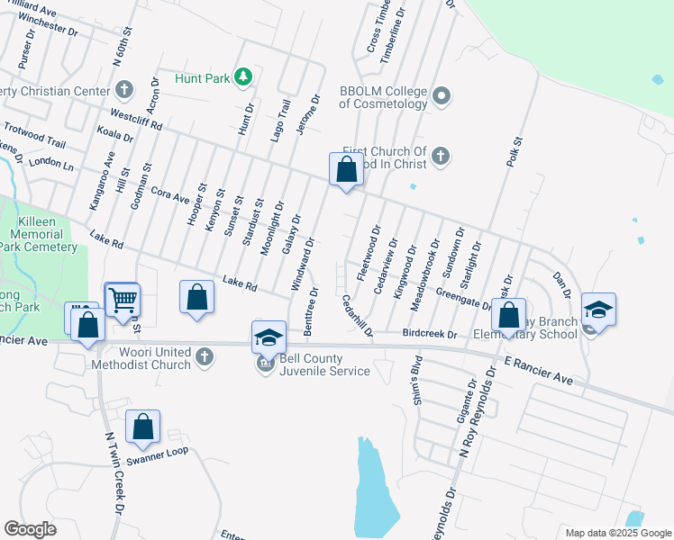 map of restaurants, bars, coffee shops, grocery stores, and more near 1901 Fleetwood Drive in Killeen