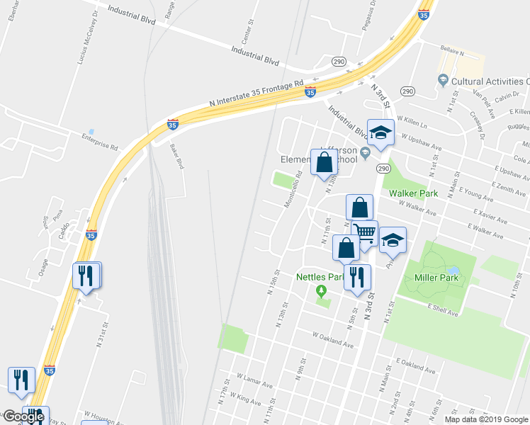 map of restaurants, bars, coffee shops, grocery stores, and more near 914 Crockett Court in Temple