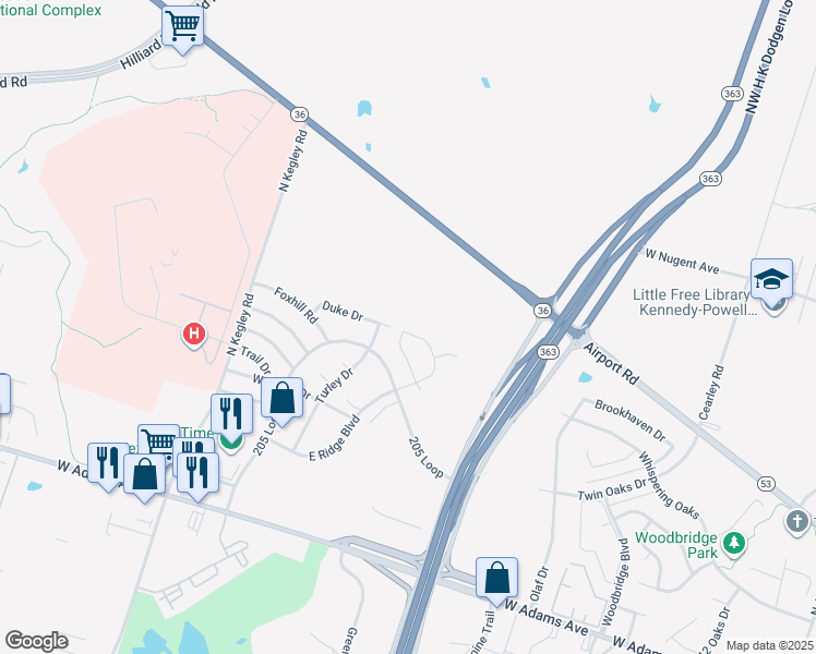 map of restaurants, bars, coffee shops, grocery stores, and more near 771 East Ridge Boulevard in Temple