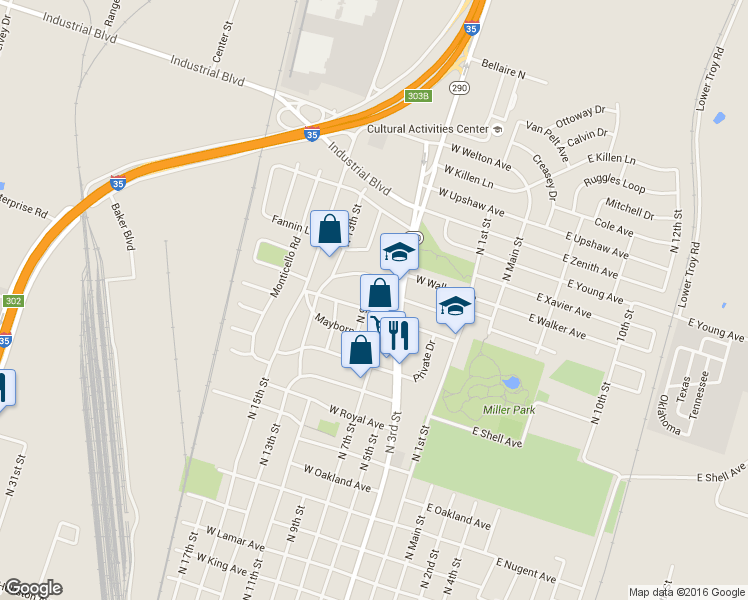 map of restaurants, bars, coffee shops, grocery stores, and more near 2205 North 9th Street in Temple