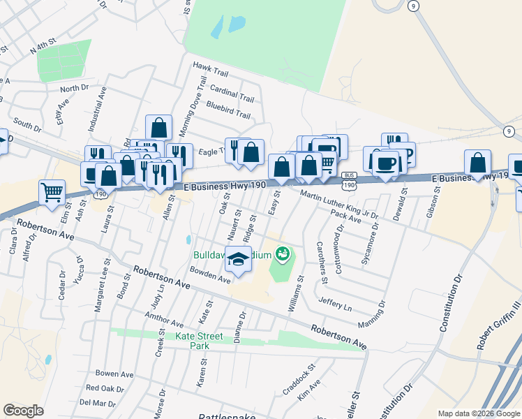 map of restaurants, bars, coffee shops, grocery stores, and more near 110 Easy Street in Copperas Cove