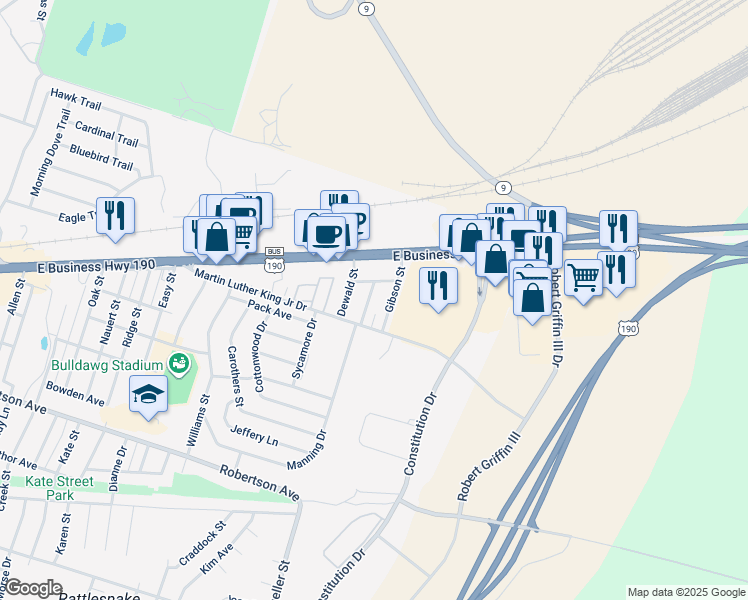 map of restaurants, bars, coffee shops, grocery stores, and more near 207 Marston Avenue in Copperas Cove