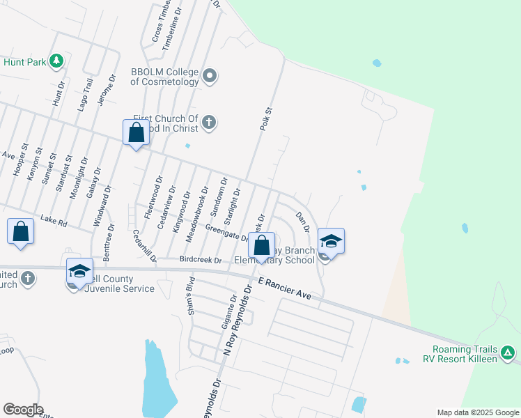 map of restaurants, bars, coffee shops, grocery stores, and more near 2007 Dusk Drive in Killeen