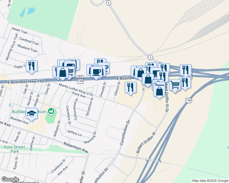 map of restaurants, bars, coffee shops, grocery stores, and more near 207 Marston Avenue in Copperas Cove