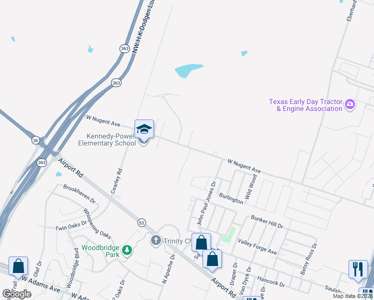 map of restaurants, bars, coffee shops, grocery stores, and more near 3406 West Nugent Avenue in Temple