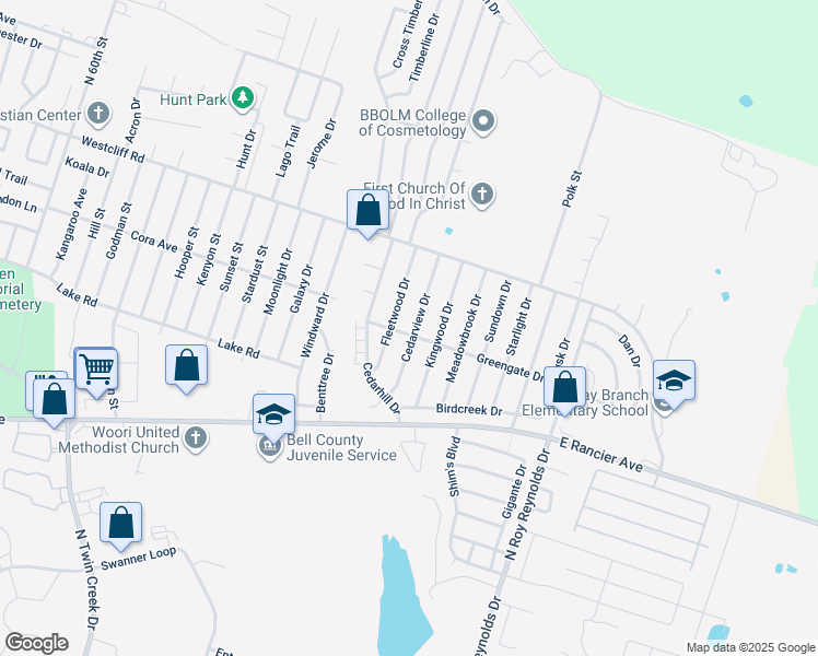 map of restaurants, bars, coffee shops, grocery stores, and more near 1901 Cedarview Drive in Killeen
