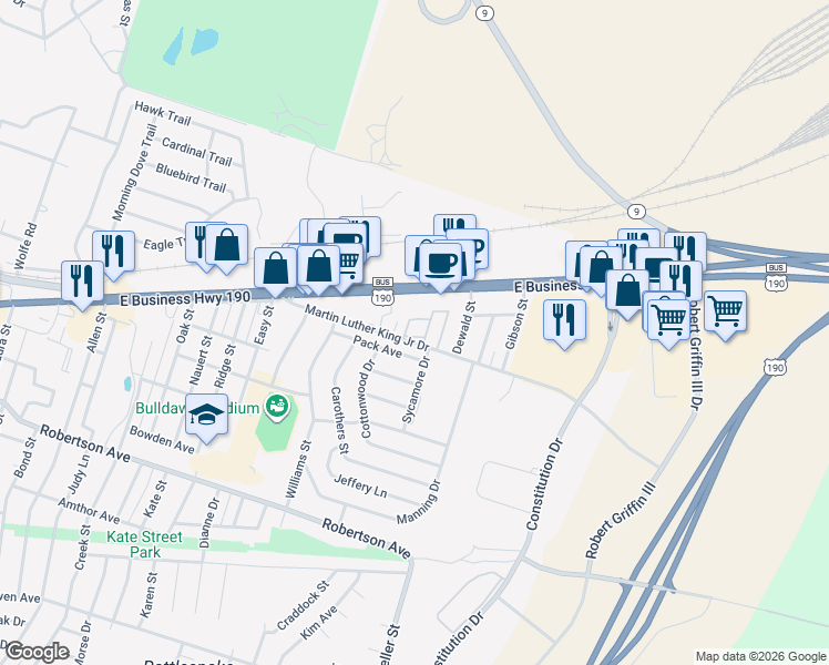 map of restaurants, bars, coffee shops, grocery stores, and more near 1323 M L King Jr Dr in Copperas Cove