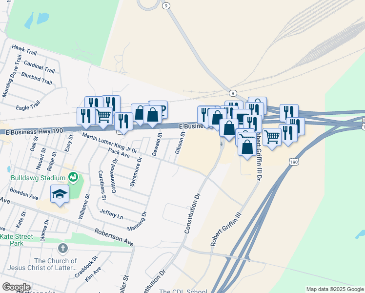 map of restaurants, bars, coffee shops, grocery stores, and more near 209 Gibson Street in Copperas Cove