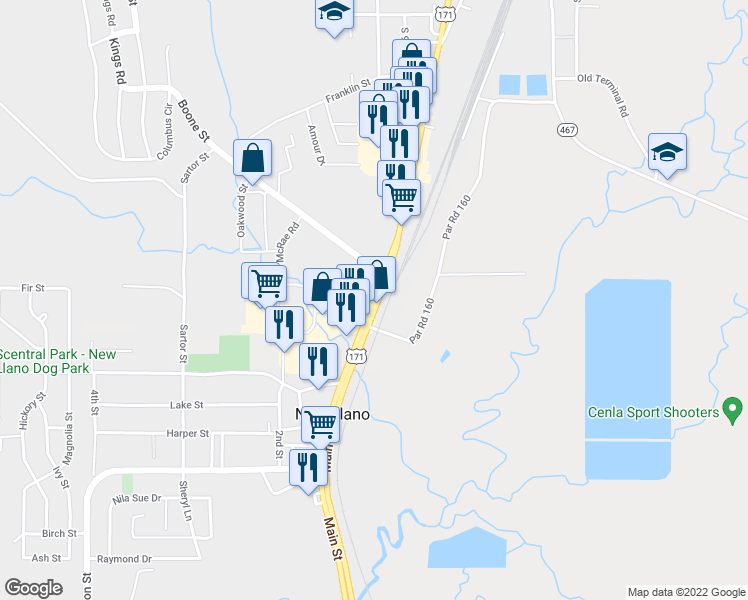 map of restaurants, bars, coffee shops, grocery stores, and more near 2411 South 5th Street in Leesville