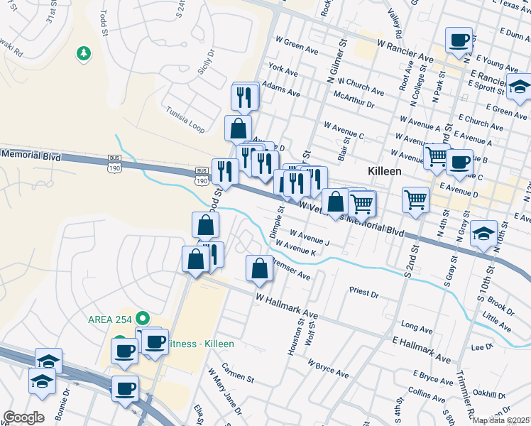 map of restaurants, bars, coffee shops, grocery stores, and more near 810 West Avenue I in Killeen
