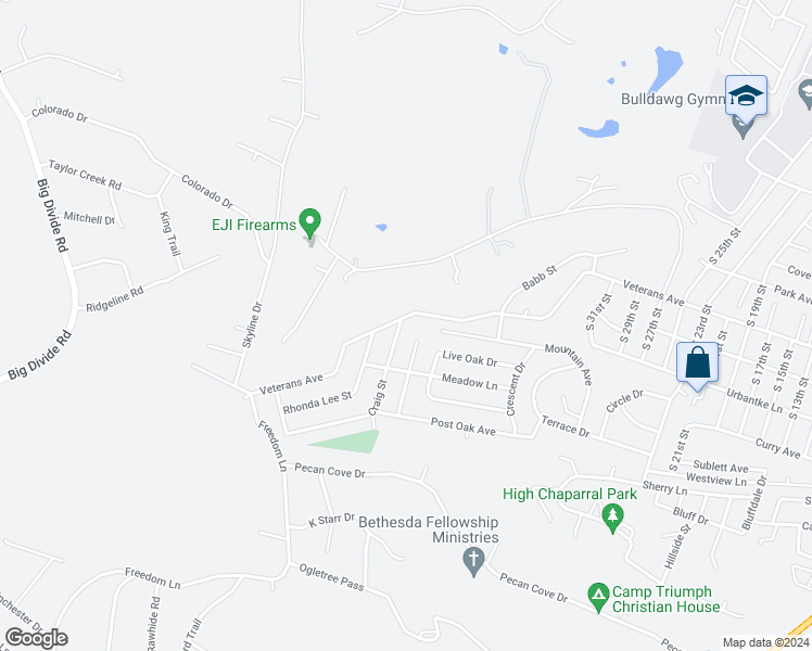 map of restaurants, bars, coffee shops, grocery stores, and more near 1001 Craig Street in Copperas Cove