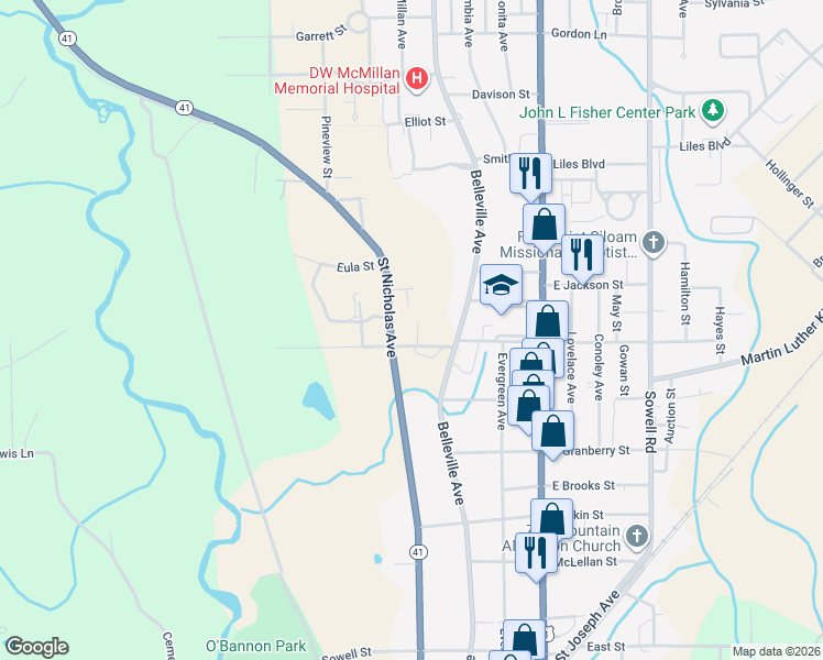 map of restaurants, bars, coffee shops, grocery stores, and more near 901 Guice Street in Brewton