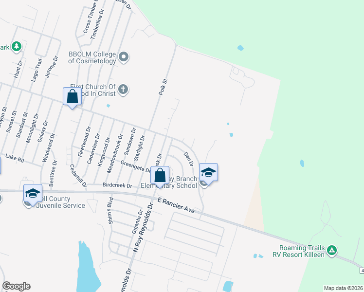 map of restaurants, bars, coffee shops, grocery stores, and more near 5702 Dan Drive in Killeen