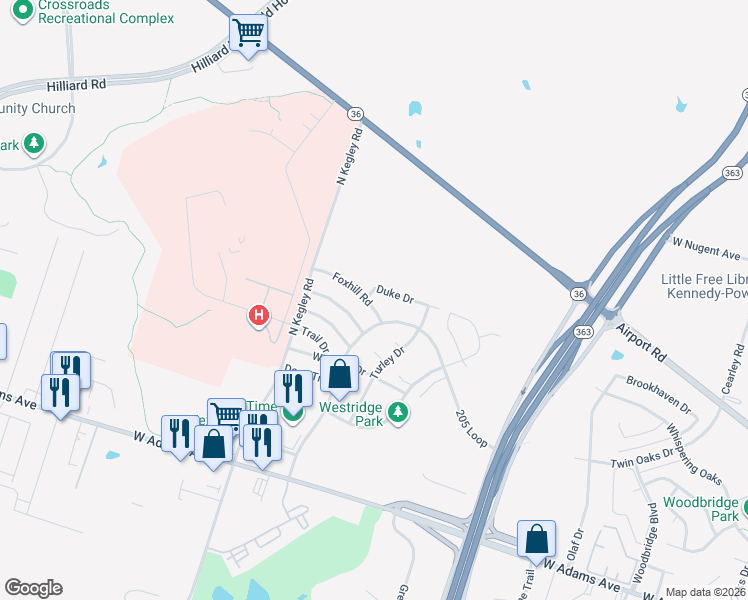map of restaurants, bars, coffee shops, grocery stores, and more near 5216 West Ridge Boulevard in Temple
