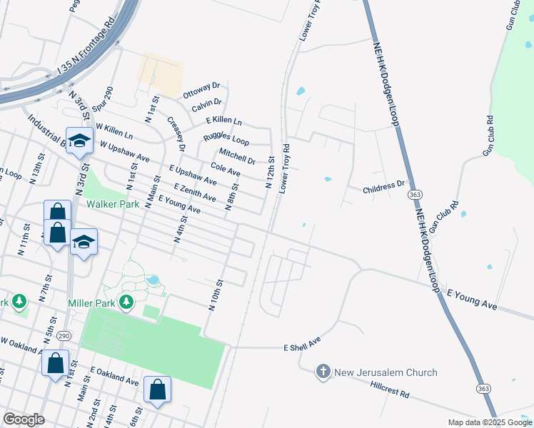 map of restaurants, bars, coffee shops, grocery stores, and more near 2671 North 12th Street in Temple