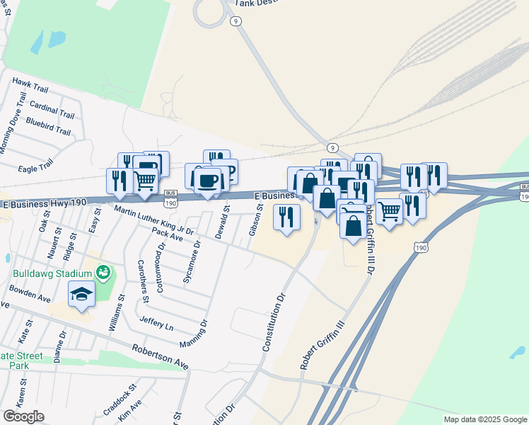 map of restaurants, bars, coffee shops, grocery stores, and more near 209 Gibson Street in Copperas Cove
