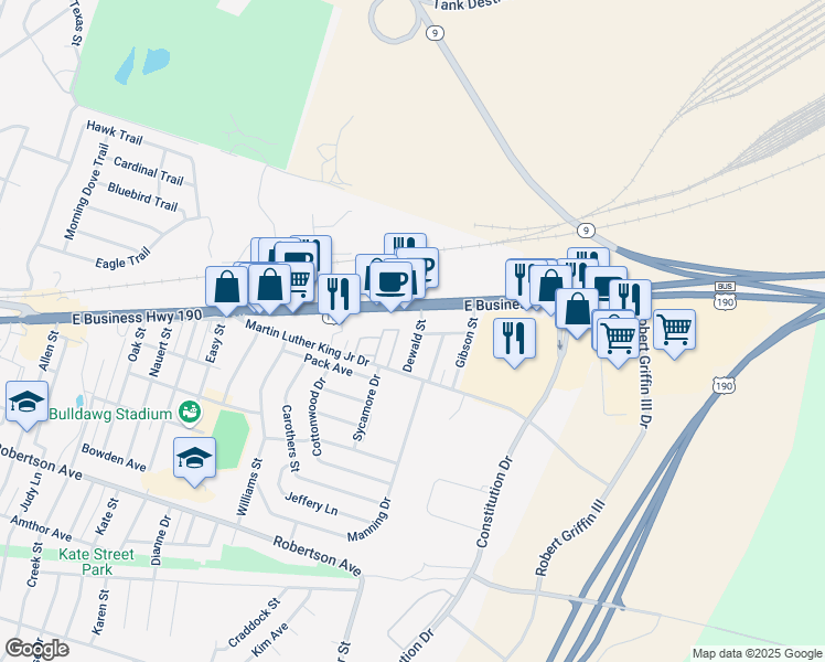 map of restaurants, bars, coffee shops, grocery stores, and more near 208 Dewald Street in Copperas Cove