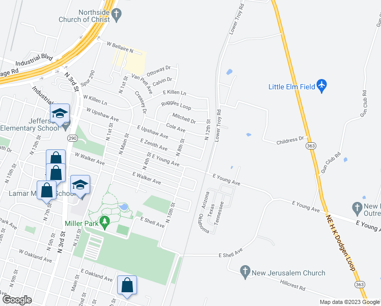 map of restaurants, bars, coffee shops, grocery stores, and more near 424 East Zenith Avenue in Temple