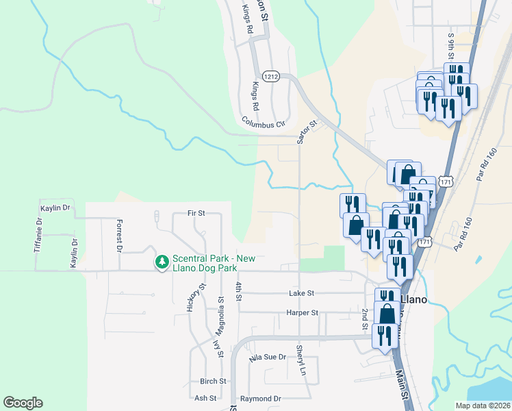 map of restaurants, bars, coffee shops, grocery stores, and more near 189-199 Roberts Acres Road in Leesville