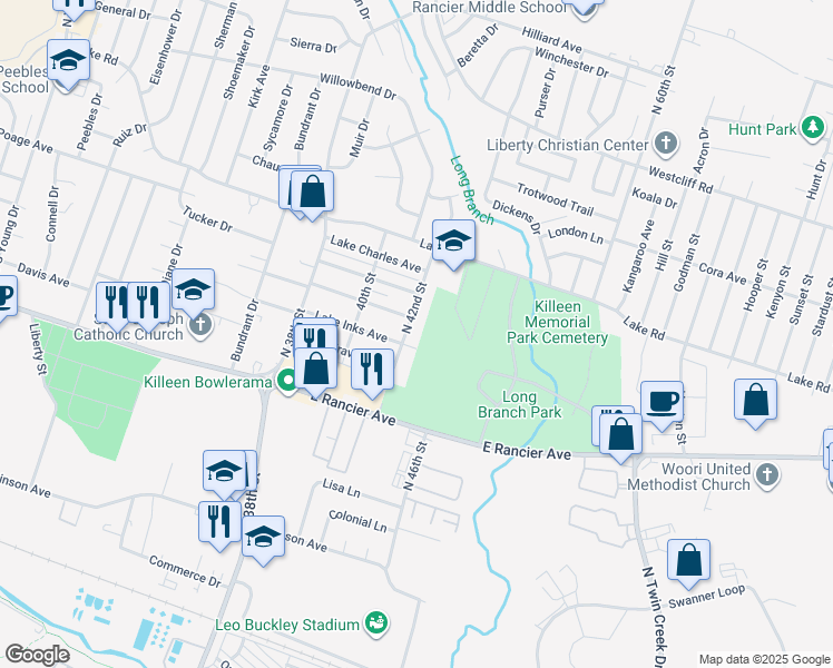 map of restaurants, bars, coffee shops, grocery stores, and more near 3312 Lake Ann Avenue in Killeen