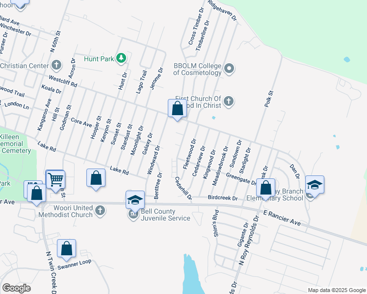 map of restaurants, bars, coffee shops, grocery stores, and more near 2001 Cedarhill Drive in Killeen