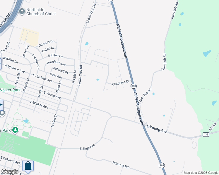 map of restaurants, bars, coffee shops, grocery stores, and more near 1120 East Young Avenue in Temple