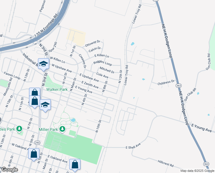 map of restaurants, bars, coffee shops, grocery stores, and more near 312 East Zenith Avenue in Temple