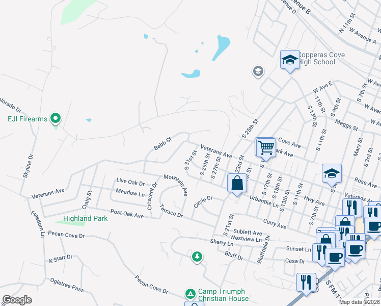 map of restaurants, bars, coffee shops, grocery stores, and more near 1002 South 31st Street in Copperas Cove