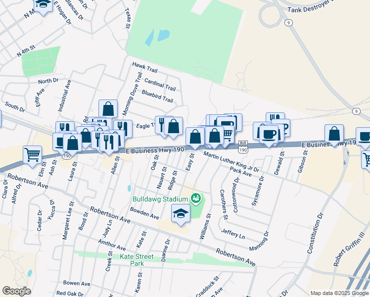 map of restaurants, bars, coffee shops, grocery stores, and more near 2015 East Highway 190 in Copperas Cove
