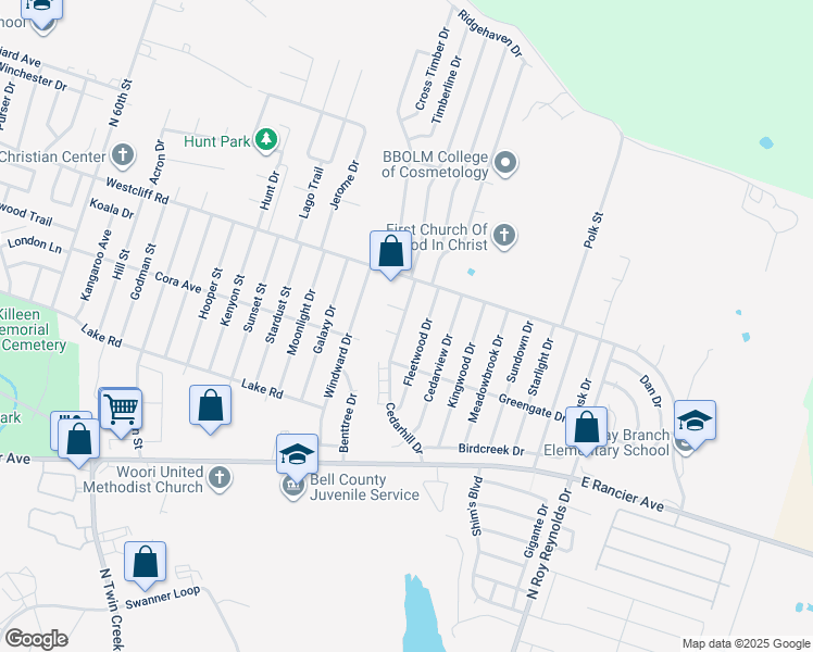 map of restaurants, bars, coffee shops, grocery stores, and more near 2001 Cedarhill Drive in Killeen