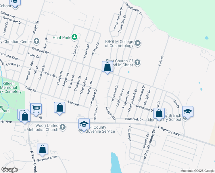 map of restaurants, bars, coffee shops, grocery stores, and more near 2001 Cedarhill Drive in Killeen