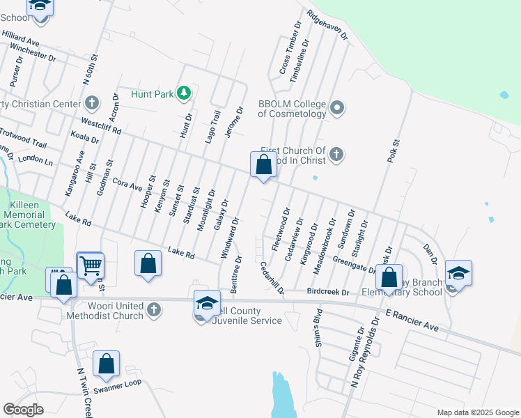 map of restaurants, bars, coffee shops, grocery stores, and more near 4805 Cedarhill Circle in Killeen