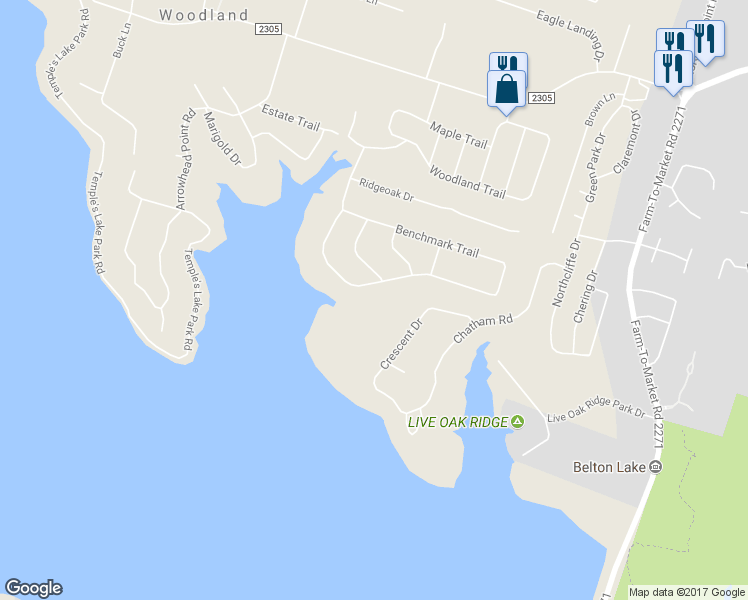 map of restaurants, bars, coffee shops, grocery stores, and more near 124 Benchmark Trail in Belton