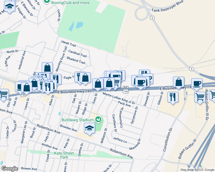 map of restaurants, bars, coffee shops, grocery stores, and more near 2123 East U.S. 190 in Copperas Cove