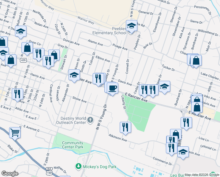 map of restaurants, bars, coffee shops, grocery stores, and more near 1501 Cinch Drive in Killeen