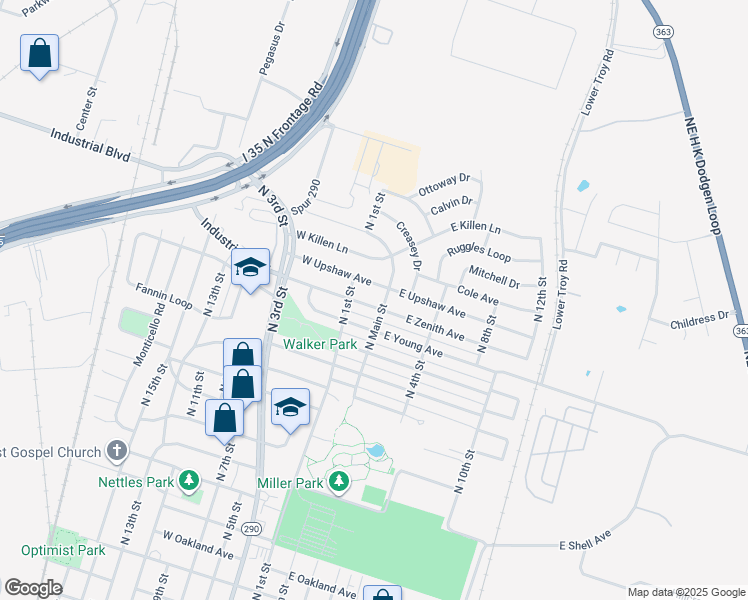 map of restaurants, bars, coffee shops, grocery stores, and more near 5 West Upshaw Avenue in Temple