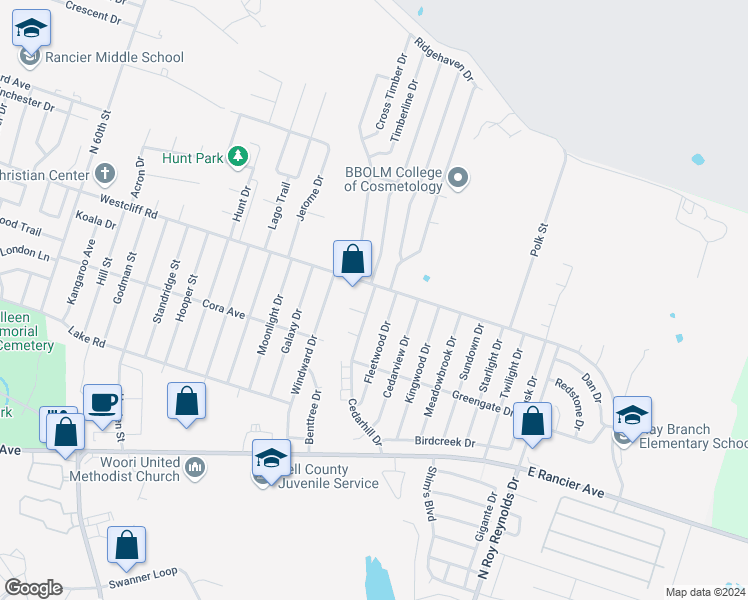map of restaurants, bars, coffee shops, grocery stores, and more near 2101 Schwertner Drive in Killeen