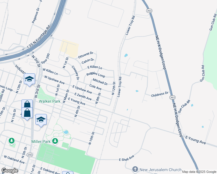 map of restaurants, bars, coffee shops, grocery stores, and more near 309 Mitchell Drive in Temple