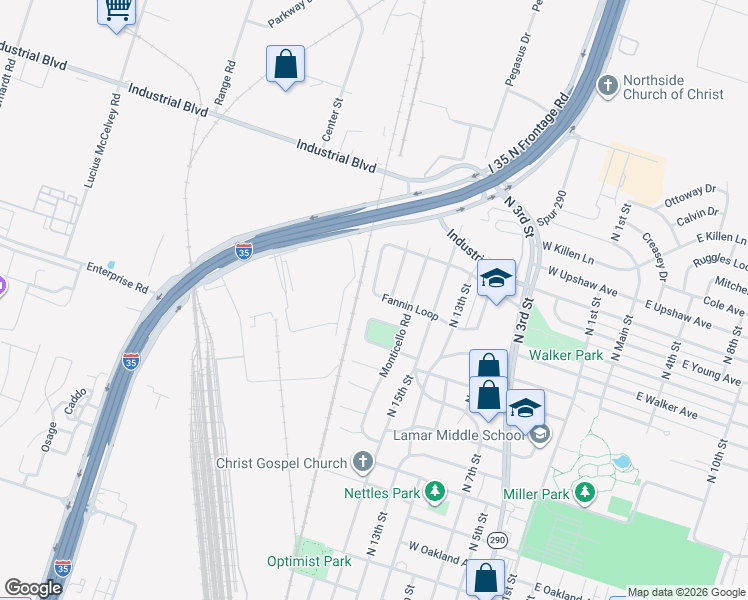 map of restaurants, bars, coffee shops, grocery stores, and more near 914 Fannin Loop in Temple