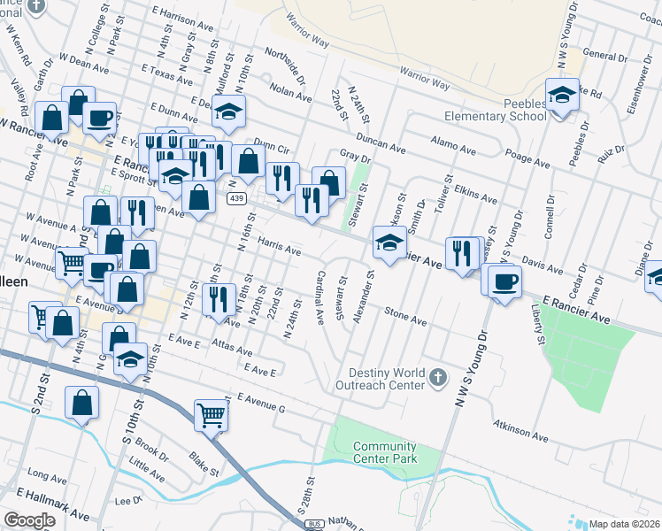 map of restaurants, bars, coffee shops, grocery stores, and more near 804 Cardinal Avenue in Killeen