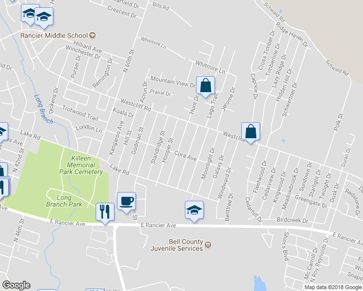 map of restaurants, bars, coffee shops, grocery stores, and more near 1904 Kenyon Street in Killeen