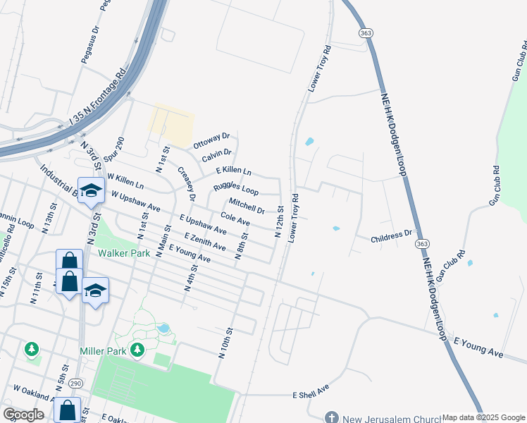 map of restaurants, bars, coffee shops, grocery stores, and more near 309 Mitchell Drive in Temple