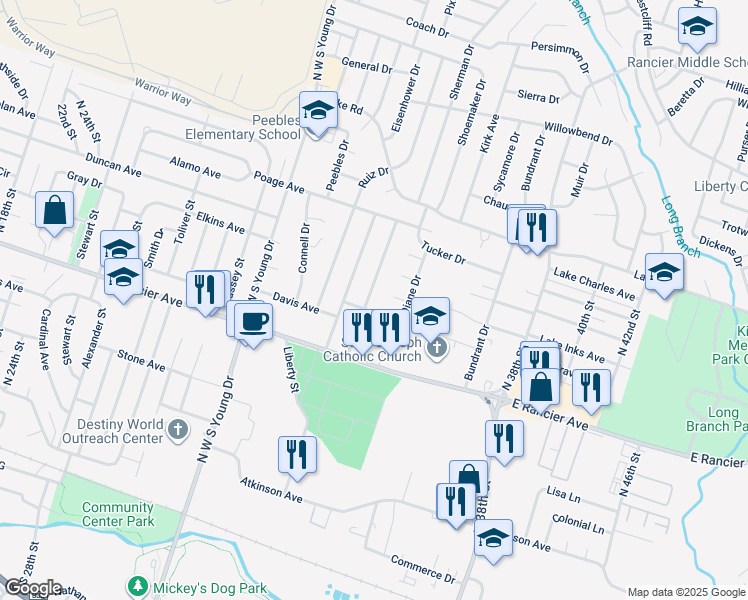 map of restaurants, bars, coffee shops, grocery stores, and more near 1202 Pine Drive in Killeen
