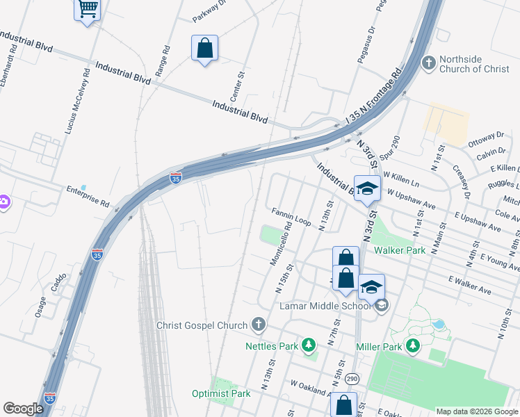 map of restaurants, bars, coffee shops, grocery stores, and more near 914 Fannin Loop in Temple